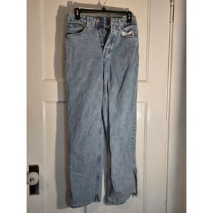 H&M Divided Light Wash High Waist Straight Leg Button Fly Side Slit Jeans Sz 4